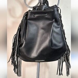 Like New Victoria's Secret Black Drawstring Tassle Bag Purse